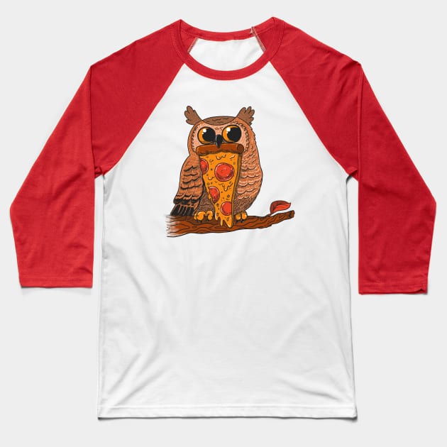 Pizza Owl Baseball T-Shirt by ppmid